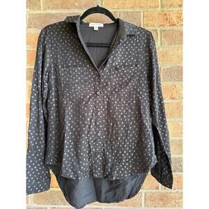 Cloth & Stone Women's Black Gray Polka Dot Hi Low Button Up Blouse Size XS NWT